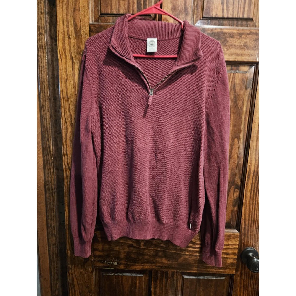 Timberland Waffle Knit Quarter Zip Sweater Burgundy Men Large TB08153J Mockneck
